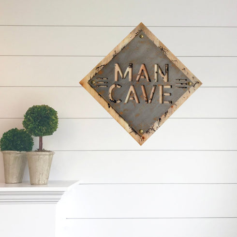 19" X 18" Gray And Natural Man Cave Metal And Wood Wall Decor
