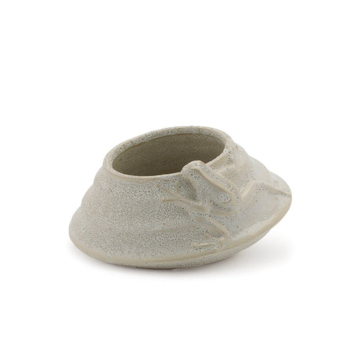 Set of Two Beige Porcelain 1 Ounce Frog Round Pot Planters