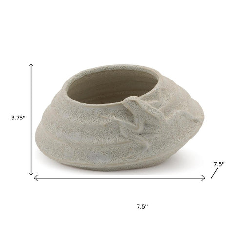 Set of Two Beige Porcelain 1 Ounce Frog Round Pot Planters