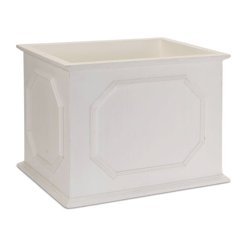 Set of Three White Wood Geometric Rectangular Planter Boxes