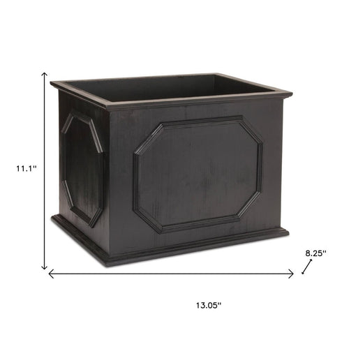 Set of Three Black Wood 1 Ounce Geometric Rectangular Planter Boxes