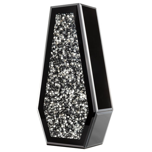 14" Black And Silver Glass Table Vase With Faux Crystals