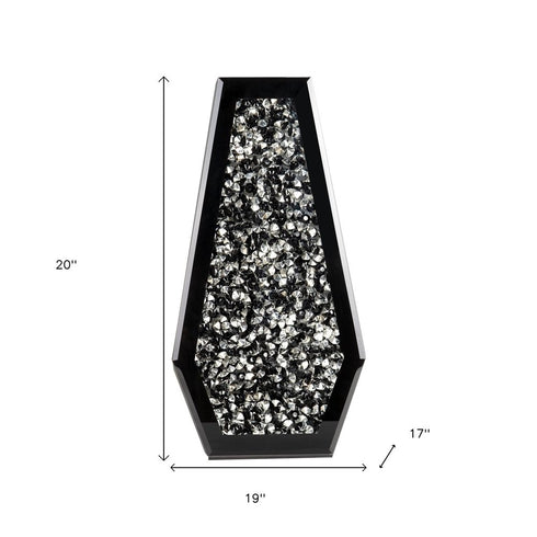 14" Black And Silver Glass Table Vase With Faux Crystals
