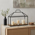 15" Black Metal Glass And Wood Geometric Three Light Hurricane Candle Holder