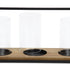 15" Black Metal Glass And Wood Geometric Three Light Hurricane Candle Holder