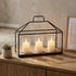 15" Black Metal Glass And Wood Geometric Three Light Hurricane Candle Holder