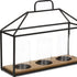 15" Black Metal Glass And Wood Geometric Three Light Hurricane Candle Holder