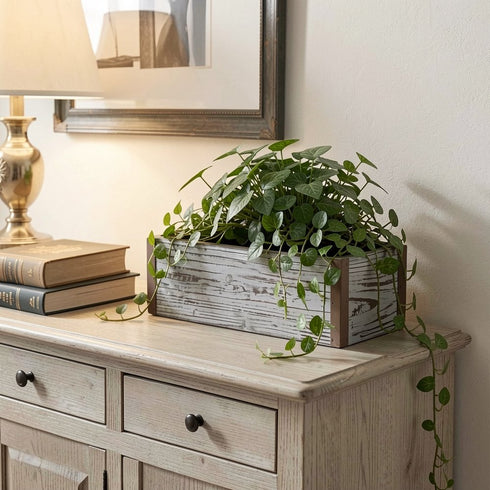 Gray Wood 98 Ounce Rectangular Distressed Planter Box