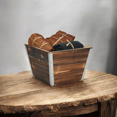 Natural And Silver Metal And Wood 1000 Ounce Square Distressed Planter Box