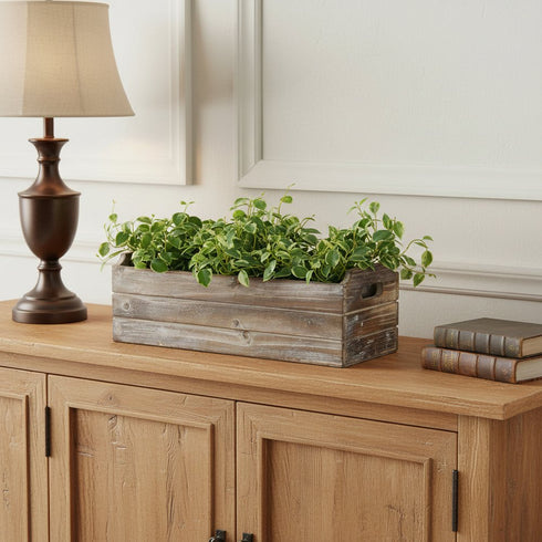 Brown Wood 200 Ounce Rectangular Distressed Planter Box