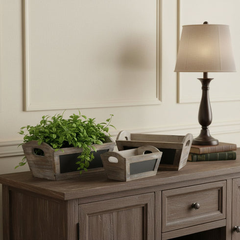 Set of Three Brown Wood 300 Ounce Rectangular Distressed Planter Boxes