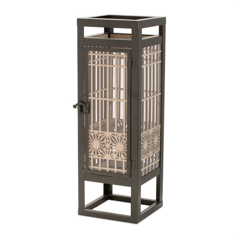 15" Brown Geometric Iron Tabletop Pillar Candle Holder
