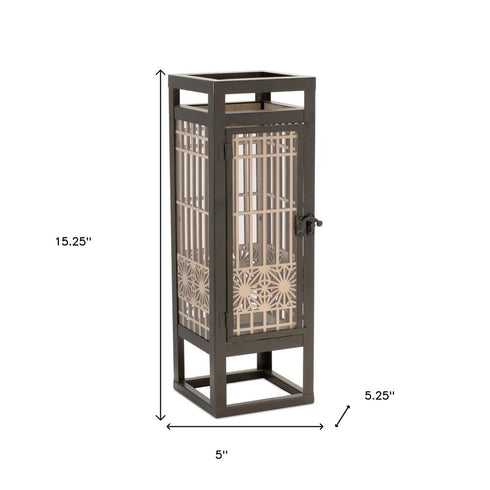 15" Brown Geometric Iron Tabletop Pillar Candle Holder