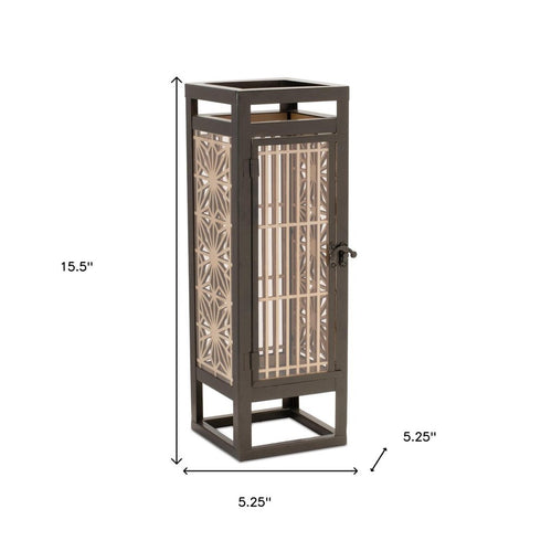16" Brown Geometric Iron Tabletop Pillar Candle Holder
