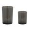 Set of Two Black Striped Glass Tabletop Pillar Candle Holders