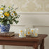 Set of Three Yellow And Green Floral Glass Tabletop Pillar Candle Holders