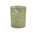 Set of Two Green Floral Glass Tabletop Pillar Candle Holders