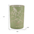 Set of Two Green Floral Glass Tabletop Pillar Candle Holders