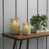 Set of Two Green Floral Glass Tabletop Pillar Candle Holders