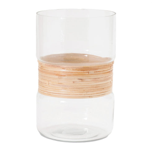 Set of Two Clear And Beige Abstract Glass Tabletop Pillar Candle Holders