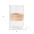 Set of Two Clear And Beige Abstract Glass Tabletop Pillar Candle Holders
