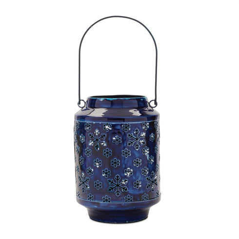 10" Blue Abstract Iron Tabletop Pillar Candle Holder
