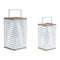 Set of Two White Abstract Metal Tabletop Pillar Candle Holders