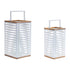 Set of Two White Abstract Metal Tabletop Pillar Candle Holders
