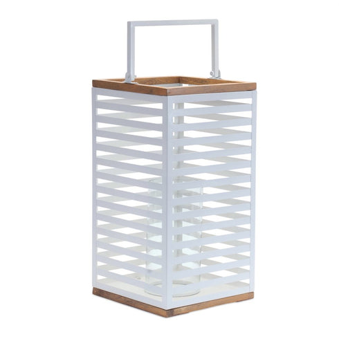 Set of Two White Abstract Metal Tabletop Pillar Candle Holders