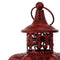 10" Red Distressed Filigree Metal Tabletop Lantern Candle Holder