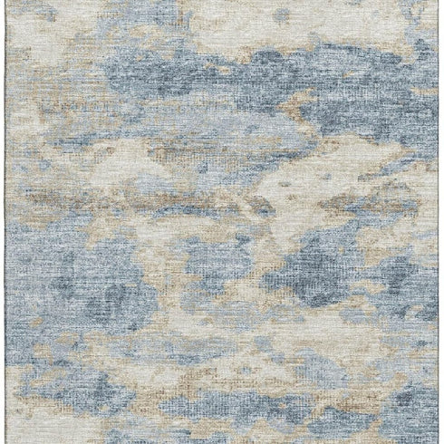 10' X 14' Blue Silver And Gold Abstract Washable Area Rug With UV Protection