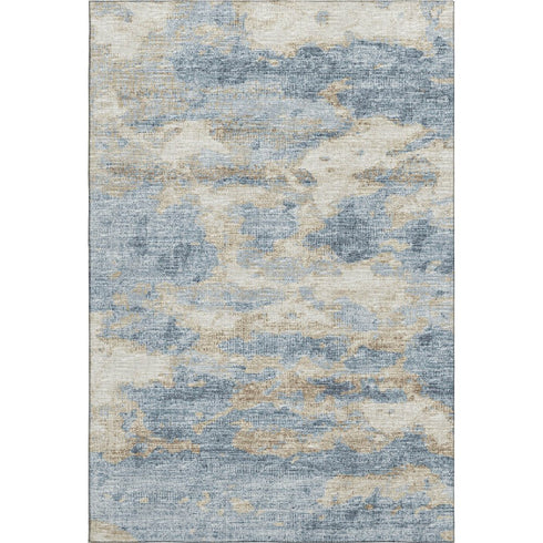10' X 14' Blue Silver And Gold Abstract Washable Area Rug With UV Protection