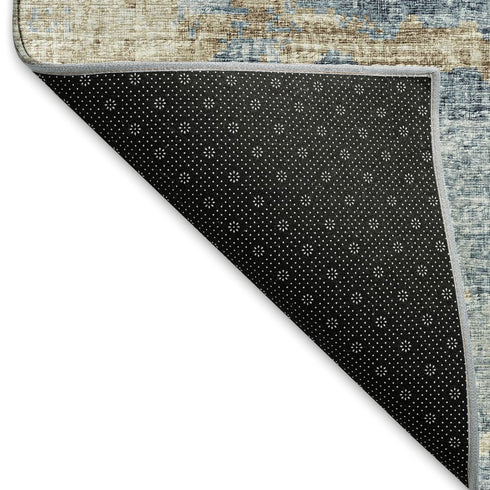 10' X 14' Blue Silver And Gold Abstract Washable Area Rug With UV Protection