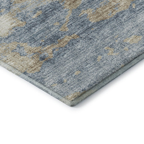 10' X 14' Blue Silver And Gold Abstract Washable Area Rug With UV Protection