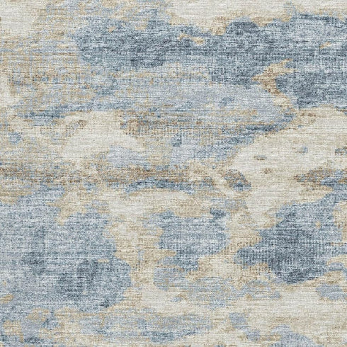 10' X 14' Blue Silver And Gold Abstract Washable Area Rug With UV Protection