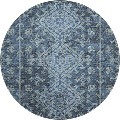 9' X 12' Blue And Sky Blue Diamond Distressed Washable Area Rug With UV Protection