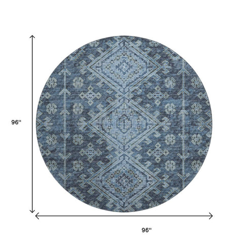 9' X 12' Blue And Sky Blue Diamond Distressed Washable Area Rug With UV Protection