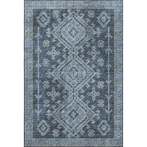 9' X 12' Blue And Sky Blue Diamond Distressed Washable Area Rug With UV Protection