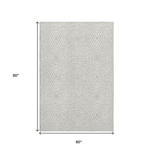 9' X 12' Linen And Ivory Geometric Washable Area Rug With UV Protection