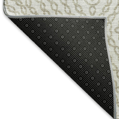 9' X 12' Linen And Ivory Geometric Washable Area Rug With UV Protection