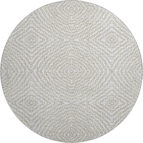 9' X 12' Linen And Ivory Geometric Washable Area Rug With UV Protection