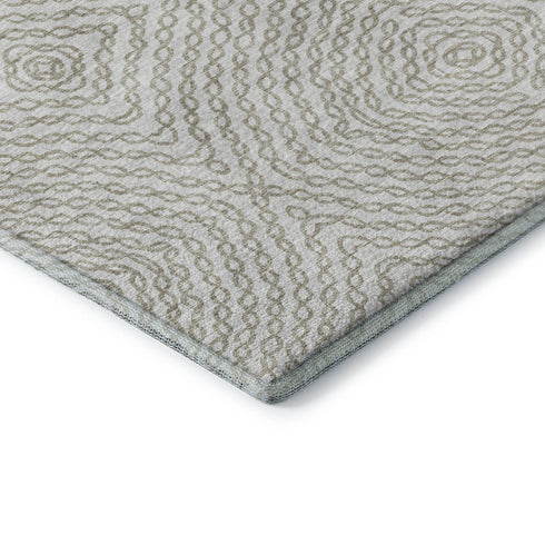 9' X 12' Linen And Ivory Geometric Washable Area Rug With UV Protection