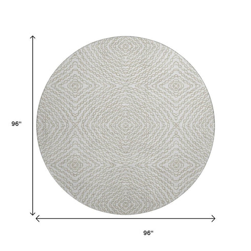 9' X 12' Linen And Ivory Geometric Washable Area Rug With UV Protection