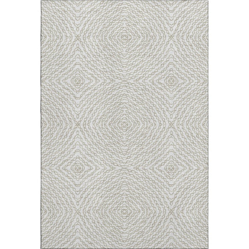 9' X 12' Linen And Ivory Geometric Washable Area Rug With UV Protection