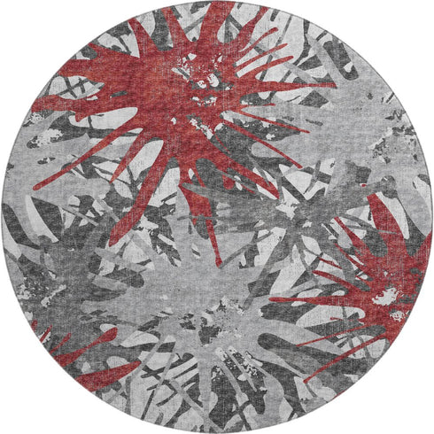 9' X 12' Red Charcoal And Gray Abstract Washable Area Rug With UV Protection