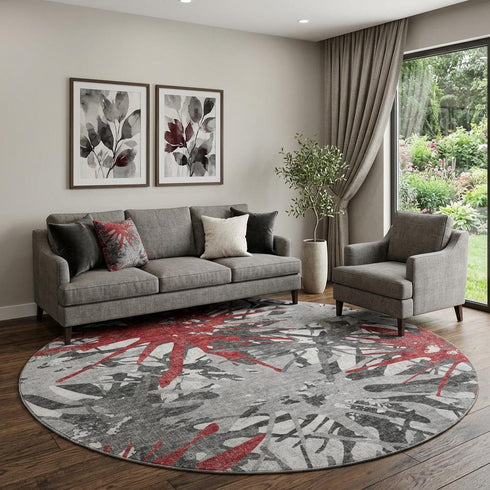 9' X 12' Red Charcoal And Gray Abstract Washable Area Rug With UV Protection