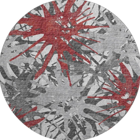 9' X 12' Red Charcoal And Gray Abstract Washable Area Rug With UV Protection
