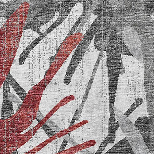 9' X 12' Red Charcoal And Gray Abstract Washable Area Rug With UV Protection
