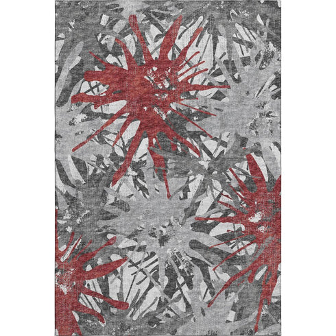 9' X 12' Red Charcoal And Gray Abstract Washable Area Rug With UV Protection