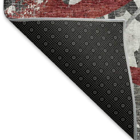 9' X 12' Red Charcoal And Gray Abstract Washable Area Rug With UV Protection